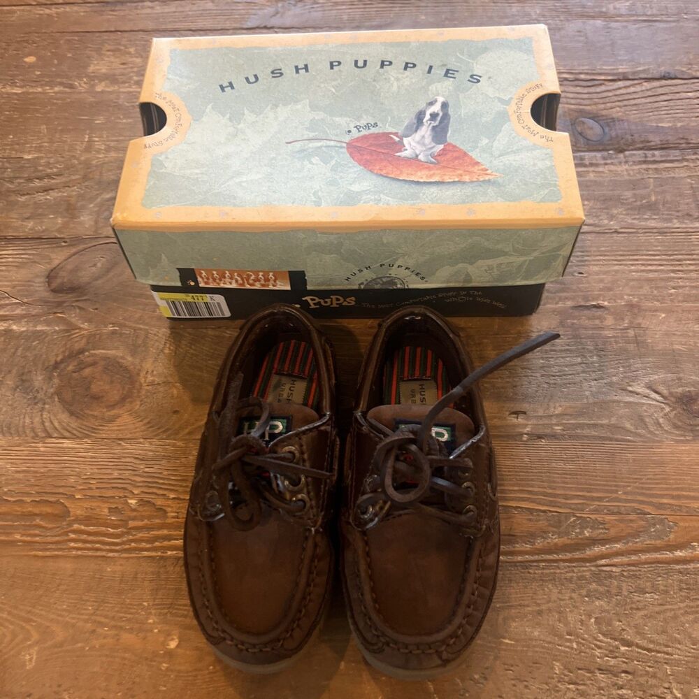 Hush Puppies Toddler 8.5 M Newport Brown Leather Boat Shoes Y2K Excellent
